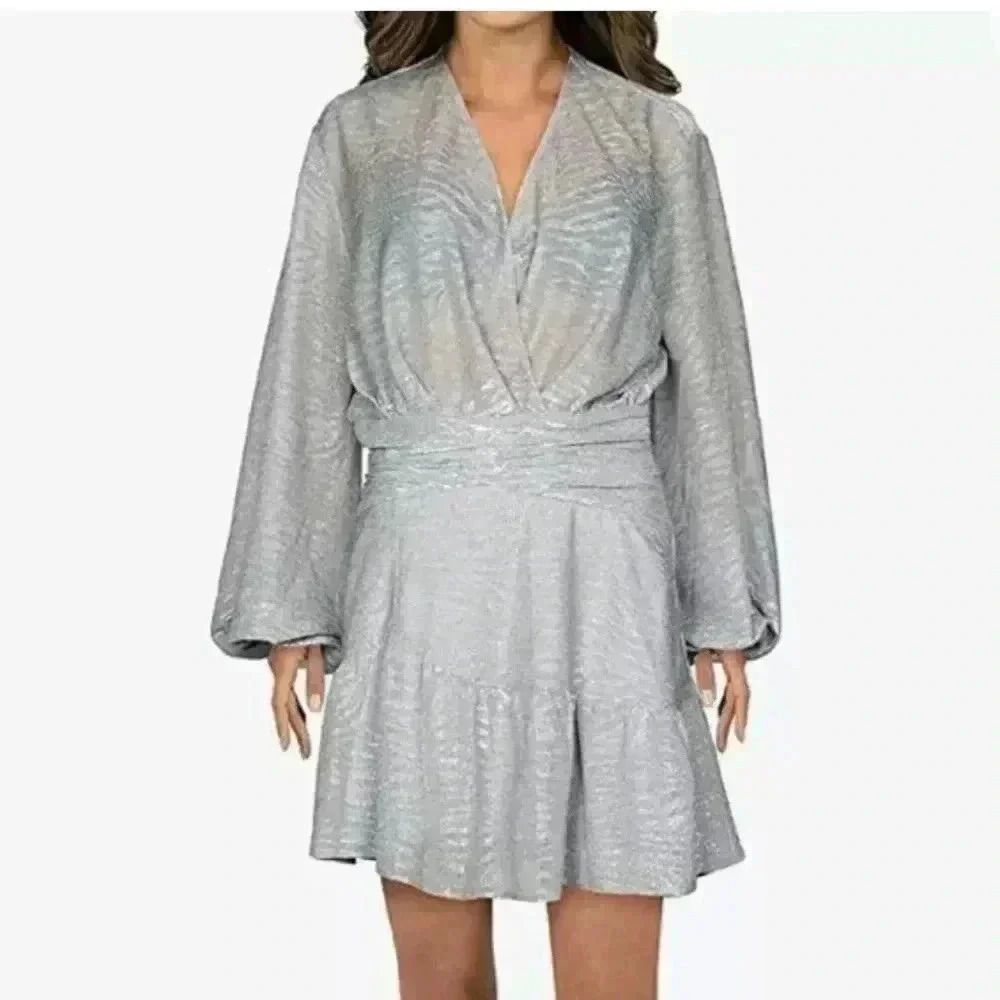 IRO Womens Metallic Ruffled Cocktail Mini Dress Size 34
